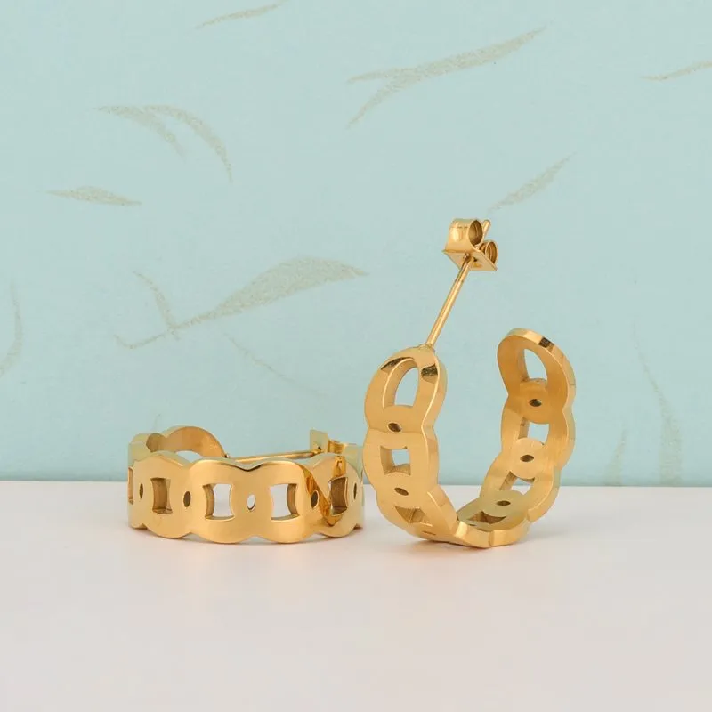 Пусеты из нержавеющей стали с серьгами-кольцами