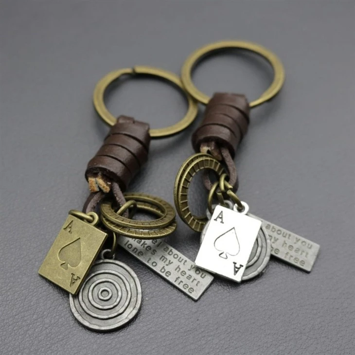 Antique Copper Keychain | Braided Leather Poker Key Fob suppliers